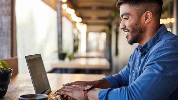 A recruiter using a laptop in the workplace