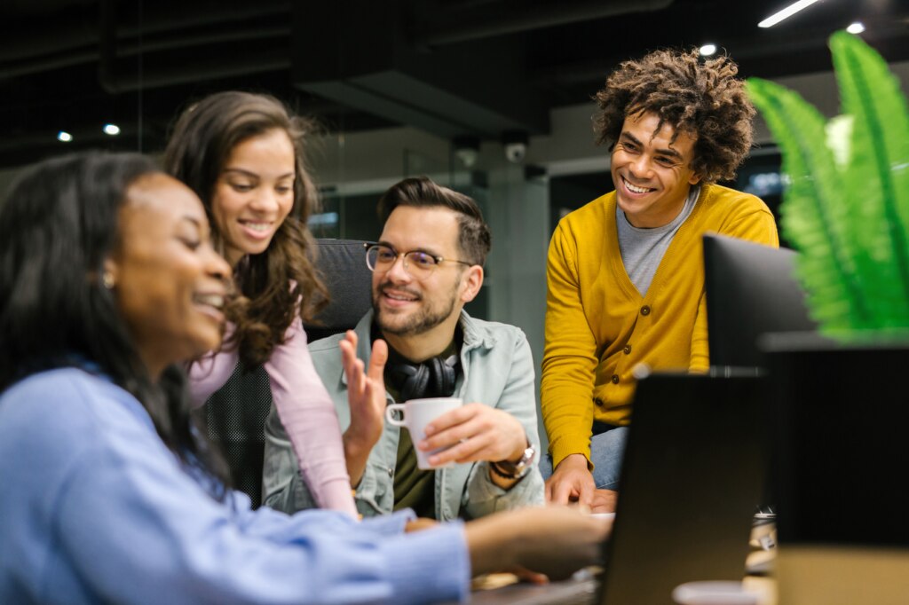Employees discussing the benefits of generative AI