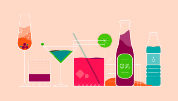 An image of a variety of colourful drinks.
