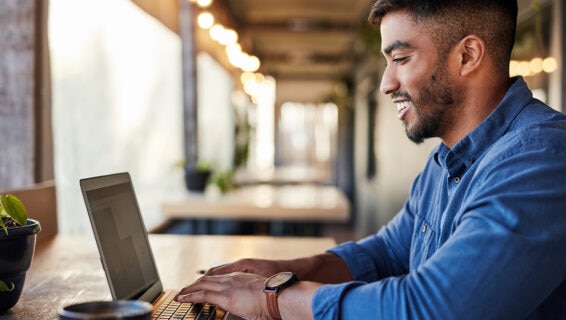 A recruiter using a laptop in the workplace