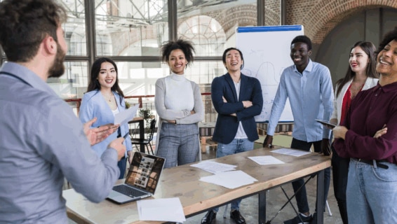 Young businesspeople working in a modern startup in a contempora