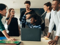 Businesspeople celebrating a successful project
