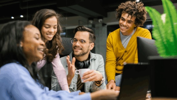 Employees discussing the benefits of generative AI