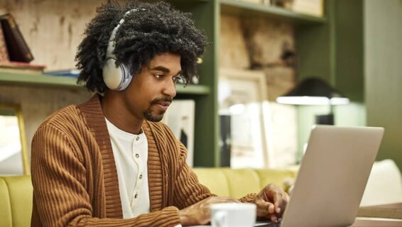 An employee working from home on a laptop